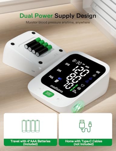 Blood Pressure Monitor with 2x199 Sets Memory, Medisana Automatic Upper Arm Blood Pressure Monitor for Home Use, 4.5" Color LED Backlit Display, Adjustable Large Cuff, Home Hypertension Detector
