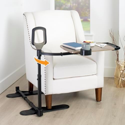 Able Life Tray Table with Curved Arm, Adjustable Recliner Swivel TV Tray with Standing Handle for Seniors & Elderly Adults, Gray Laptop Desk for Couches & Chairs, Mobility Aid Sit-to-Stand Assist