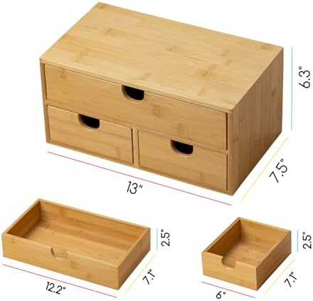 MEEDEN Bamboo Desk Organizer with Drawers: Desktop Storage Container