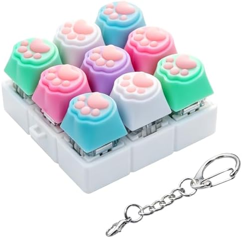 Cat Paw Keyboard Fidget Toy,Keyboard Fidget Keychain 9-in-1 Keyboard Decompression Button Finger Clicker Toys,Cute Soft Click Buttons Fidget Toy ADHD Sensory Fidget Toys Stress Relief Gifts(Colorful)
