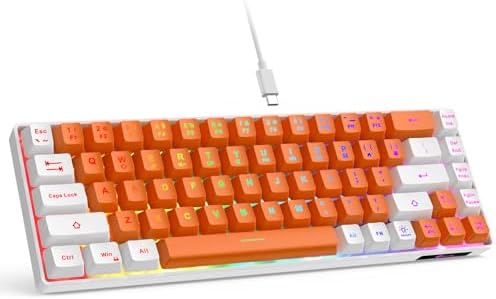GEODMAER 65% Gaming Keyboard, LED Backlit Mini Wired Keyboard, Ultra-Compact Anti-Ghosting No-Conflict 68 Keys Membrane Gaming Wired Keyboard for PC Laptop Windows Gamer(Orange-White)