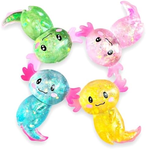 4pcs Axolotl Squishy Stress Relief Toy Glitter Fidget Toys Cute Malt Sugar Axolotl Toy Fidget Toys Adults Fidget Toy for Kids Youth Adult, Party Favors Anxiety Relief Taba Squishy Toys Gift(4pcs)