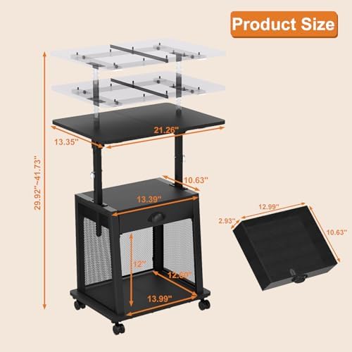 Height Adjustable Standing Desk with Wheels,Mobile Sit Stand Up Desk with Drawer,Rolling Laptop Computer Desk with storage,Portable Podium Teacher Stand Desk,Narrow Walking Pad Desk for Home Office