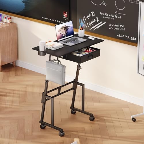 Adjustable Height Standing Desk with Drawer, Rolling Sit to Stand Up Desk