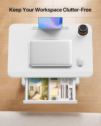 HUANUO 28" Mobile Standing Desk with Drawer and Charging Station