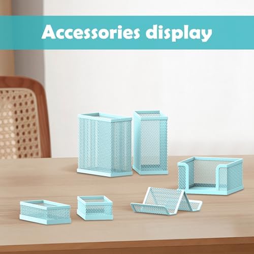 Pen Holder for Desk, 6-Piece Mesh Desk Organizer with Phone Holder, Blue