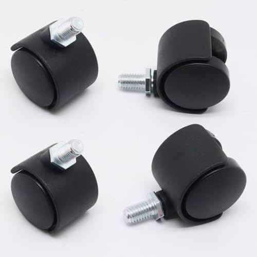 1 Inch Stem Swivel Casters Set of 4, M8 Threaded Stem Swivel Caster Wheels, 360° Rotation Heavy Duty Replacement Castors for Furniture Table Drawer Cabinet Plant Shelf Chair Wheels (Black)