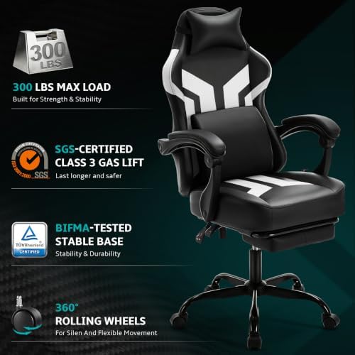 Office Computer Gaming Chair for Adults with Footrest, B-White