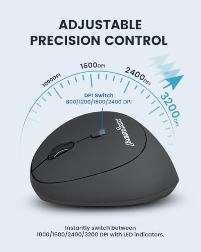 Perixx Perimice-719LRX, Left Handed Wireless Vertical Mouse - Duo Wired and Wireless Charging Feature - Charging Pad Included - Designed for Smaller Hands