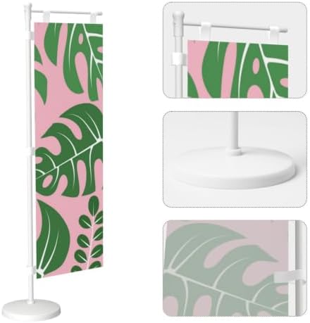 Green and Pink Palm Leaf Deluxe Desk Flag Set, 12 x 4 Inch Miniature Table Flag with 14" Pole & Stand Base
