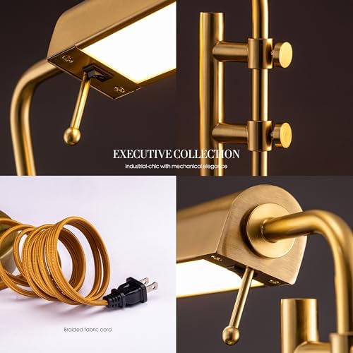 O'Bright Aurora LED Pharmacy Desk Lamp - Swing Arm, Industrial Design for Reading, Crafting, Work,10W LED, Adjustable Height 18.5-24.5 inches - Ideal for Living Room, Bedside, Office, Antique Brass