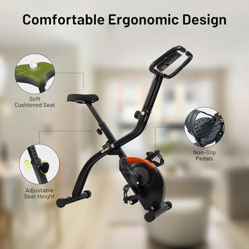 ATIVAFIT 5-in-1 Foldable Exercise Bike for Home, Upright & Recumbent Indoor Bike with 16-Level Magnetic Resistance, Resistance Bands, Quiet Cardio, Adjustable Seat