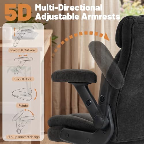400lbs Executive Office Chair with 5D Flip Armrests, Black Fabric