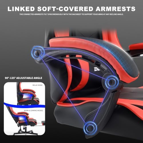 Ergonomic Gaming Chair with Footrest,Video Gaming Chair for Adults,Red
