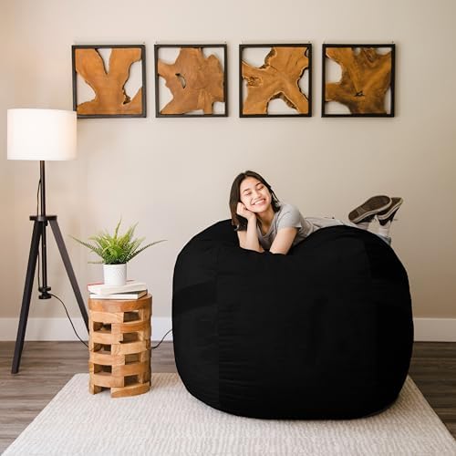 Big Joe Fuf Large Foam Filled Bean Bag Chair with Removable Cover, Black Plush, Soft Polyester, 4 feet Big