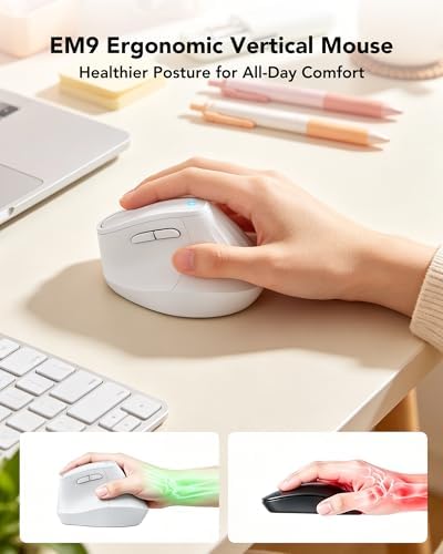 KYSONA Ergonomic Mouse Wireless, Bluetooth Vertical Mouse, 5-Level Adjustable DPI, 2.4G Silent Switch Mice for Windows, MacOS, IPadOS, Laptop, PC, White
