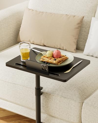 Masupu Sofa Arm Tray Table - 360° Swivel Height Adjustable End Table, Small Snack Side Table for Couch, C Shaped Table for Bed, Chair or TV Tray Table(Black)