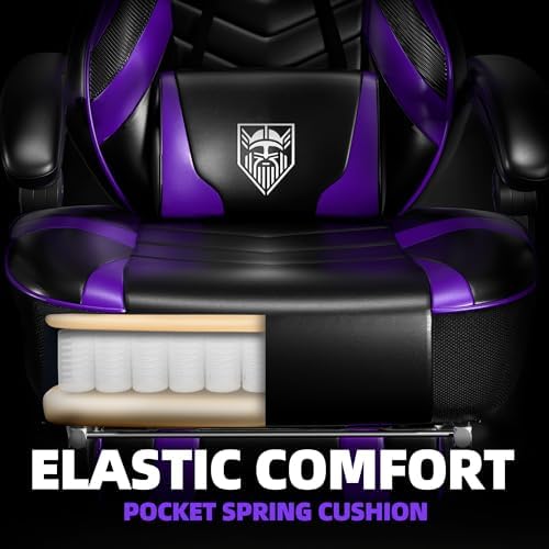 Vonesse Gaming Chair, Big and Tall Gaming Chair with Footrest and Massage, Gaming Chairs for Adults with Lumbar Support, Ergonomic High Back Computer Chair with Pocket Spring Cushion (Purple/Black)