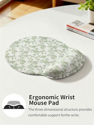 Seorsok Cute Sage Green Floral Mouse Pad with Gel Wrist Support Mouse Pad,Ergonomic Aesthetic,Comfort Mousepad for Office Work Computer,Pain Relief Mousepad with Non-Slip Silicone Base,Blooming Flower