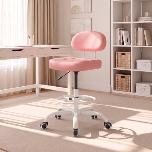 Armless Drafting Chair with Back, Tall Office Chair for Standing Desk, PU Faux Leather,Footrest Ring,Adjustable Height,360°Wheels for Bar Home Office