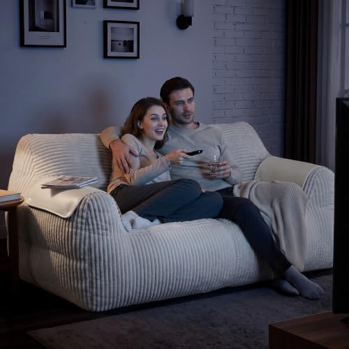 Homkdom Bean Bag Chairs for Adults, Lazy Loveseat Sofa with Armrests, Grey