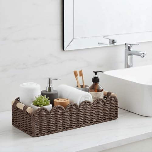CubesLand Scalloped Toilet Paper Storage Basket W/Handle for Home Decor