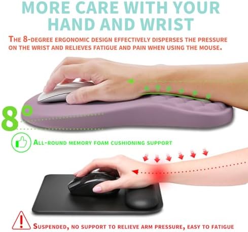 Ergonomic Mouse Pad Wrist Support with Memory Foam Massage Bulge, Carpal Tunnel Pain Relief Mousepad Wrist Rest for Mouse(12x8 inch, Purple)