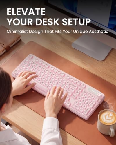 EWEADN V102 Wireless Keyboards, 98 Key Gaming Keyboard with Screen & Media Knob, Custom RGB Backlit, Tri-Mode BT5.0/2.4GHz/Wired Membrane Bluetooth Keyboard, Quiet Typing for Windows/MAC-Pink