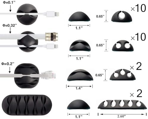 24PCS Cable Clips, Self Adhesive Cord Holder Organizer for Wire Management