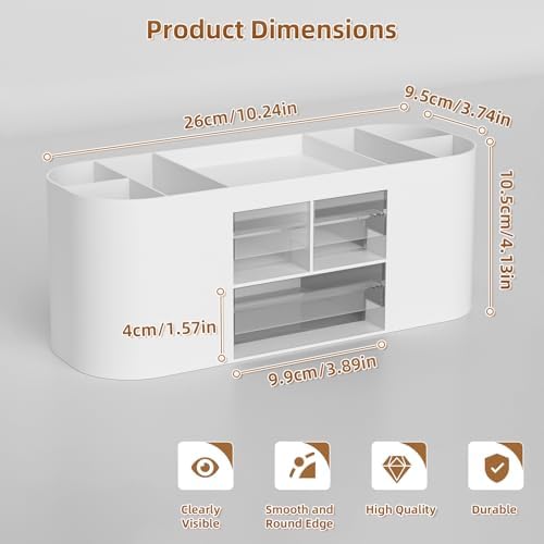 Marbrasse Desk Organizer Pen Holder for Desk with 3 Drawers, Multi-Functional Pencil Holder, Desk Organizers and Accessories with 7 Compartments for Home, School, Classroom(White)