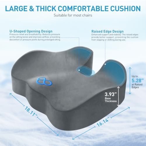 BlissTrends Thick Seat Cushion for Office Chair & Car Seat, XL, LightGrey