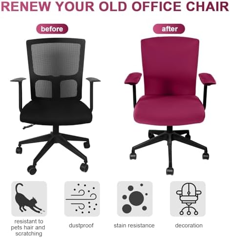 Tallew 4 Pcs Office Chair Covers Set Computer Universal Protective Stretchable Chair Seat Covers Desk Armrest Cover Slipcovers Pads Office Cushion Backrest for Rotating(Regular,Wine Red)