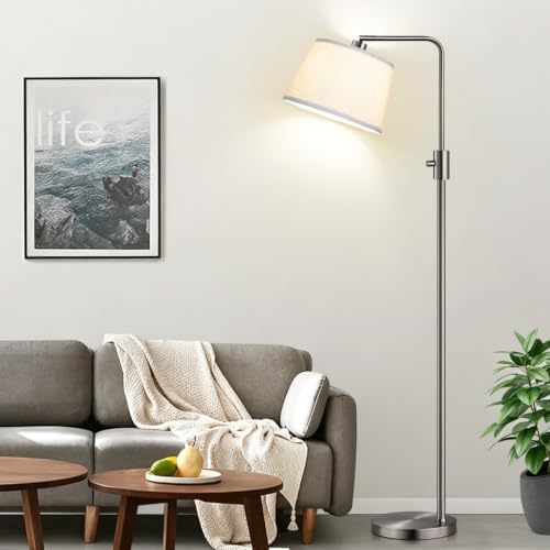 Nintiue 【Upgraded】 Dimmable Floor Lamp, 1000 Lumens LED Edison Bulb Included, Brushed Nickel Arc Floor Lamps for Living Room Modern Standing Lamp Tall Lamps for Living Room Bedroom