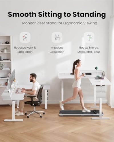 ErGear 63 inch L Shaped Standing Desk with Drawers and Storage Shelf