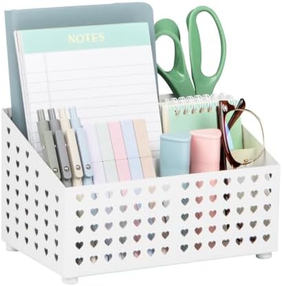 Mind Reader Metal Desktop Organizer with Heart Cutout Design, Pink