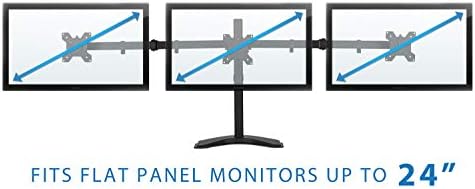 Mount-It! Triple Monitor Stand for Desk, 3 Monitor Mount Fits 19–27" Screens, Holds 15.4 lbs Each, Full Motion Triple Monitor Arm with Tilt Swivel Rotate, VESA 75x75, 100x100, Stable Freestanding Base