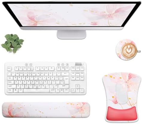 Gel Mouse Pad & Memory Foam Keyboard Wrist Rest Set, Pink Floral