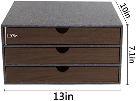 Cloth-effect Faux Leather Desk Organizer File Cabinet Executive Office Supplies Desktop Filing A4 Contract Document Stackable Storage Box with 3 Drawers (Grey)