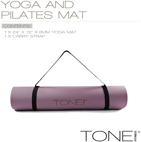 TONE Fitness 1/4" Yoga Mat, Non-Slip Exercise & Pilates Mat with Strap