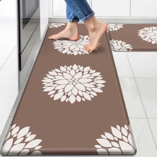 2PCS Kitchen Mats for Floor, Anti Fatigue Non-Slip Water Resistant Khaki Rug