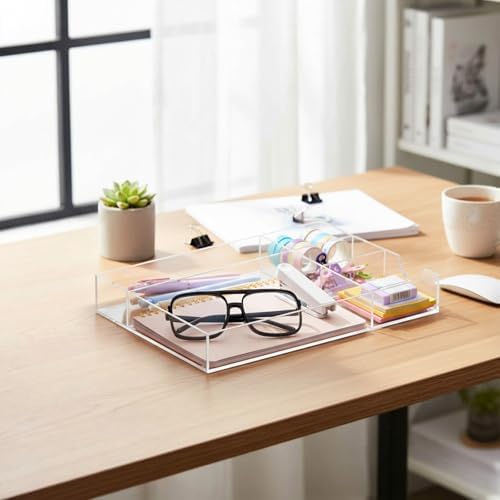 Briwooody Clear Acrylic Drawer Organizer,5 Compartments,Large