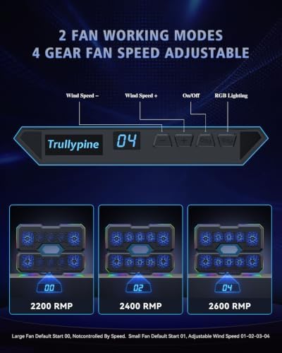 Laptop Cooling Pad with 10 Fans, Gaming Laptop Fan for 12-18.1 Inch, Laptop Cooler Stand with 7 Adjustable Heights, RGB Light & USB Type-C Notebook Cooling Pad