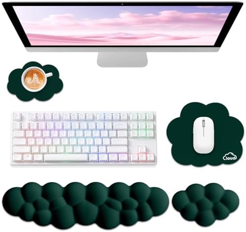 Sushret Cloud Wrist Rest for Computer Keyboard and Mouse Pad Set,Dark Green