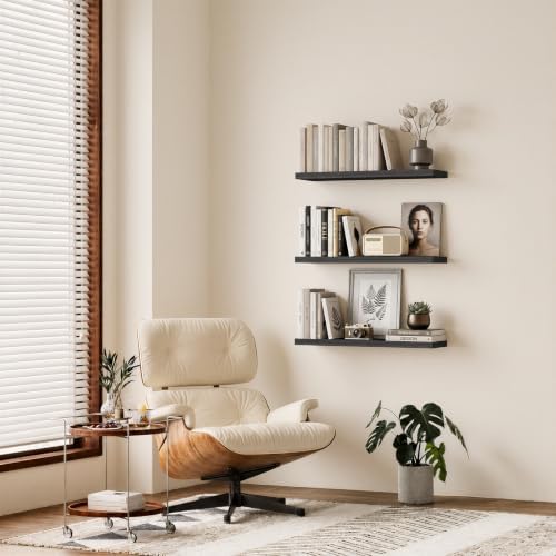 BAYKA Black Floating Shelves 35.4in, Set of 2, Wall Mounted for Wall Decor