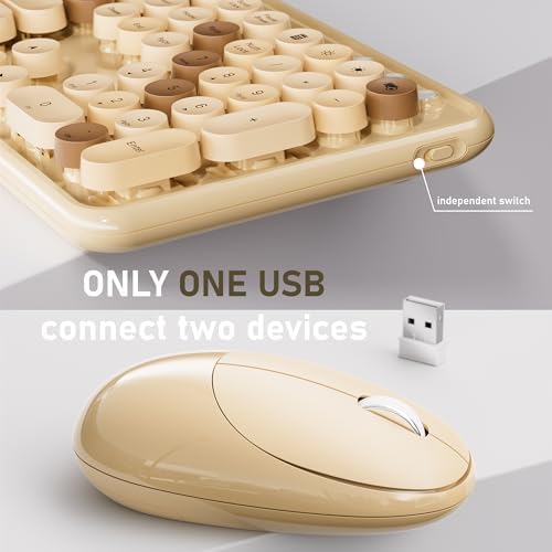 UBOTIE Wireless Keyboard and Mouse Combo, Phone Holder (Milk-Tea)