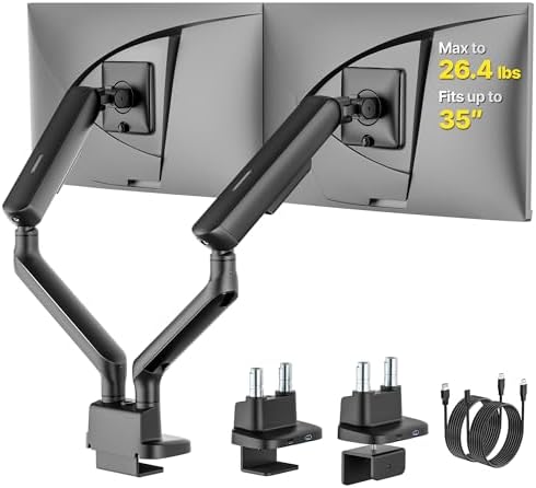 monTEK Mechanical Spring Dual Monitor Arm with USB for 27 32 34inch Screens