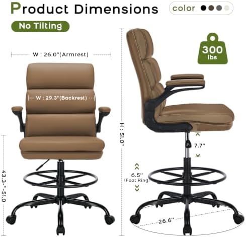 amseatec Drafting Chair, Tall Office Chair with Footrest for Standing Desk