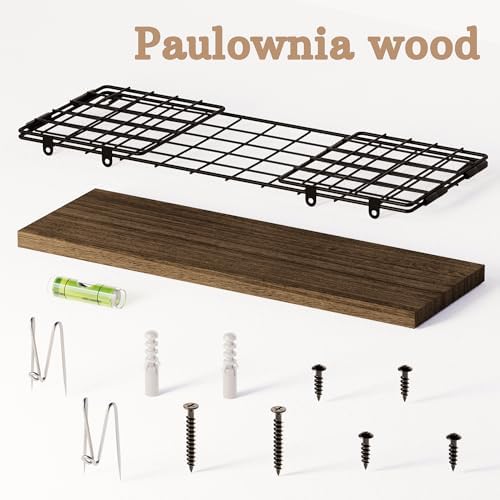 Floating Cubicle Shelf with Hooks, Paulownia Wood Desktop Organizer for Office Cubicle Decor, Desk Shelf for Top of Desk & Cute Cubicle Accessories for Work