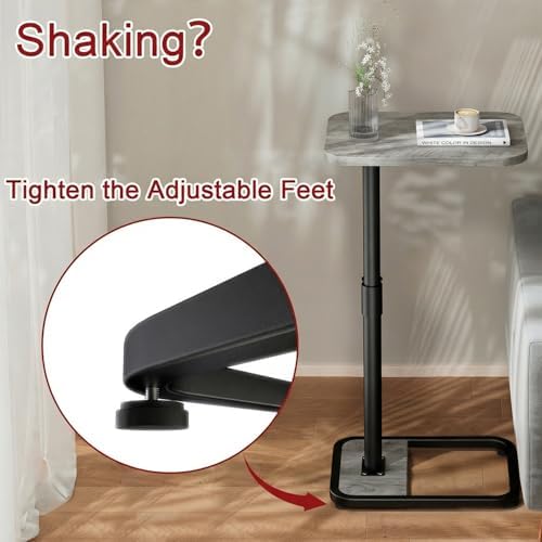 GOYLSER C Shaped End Table for Couch, Height Adjustable Living Room Rotating Couch Tray Tables Sofa Table Tv Trays for Bedroom, Swivel Wooden Side Table for Small Space, Grey