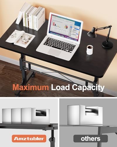 Amztabler Small Standing Desk Adjustable Height, Mobile Stand Up Desk with Wheels, 32 Inch Portable Rolling Desks Conference Room Tablesf for Walking Pad Treadmill Black
